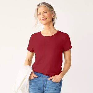 Croft & Barrow Red 100% Cotton Crewneck Shirt